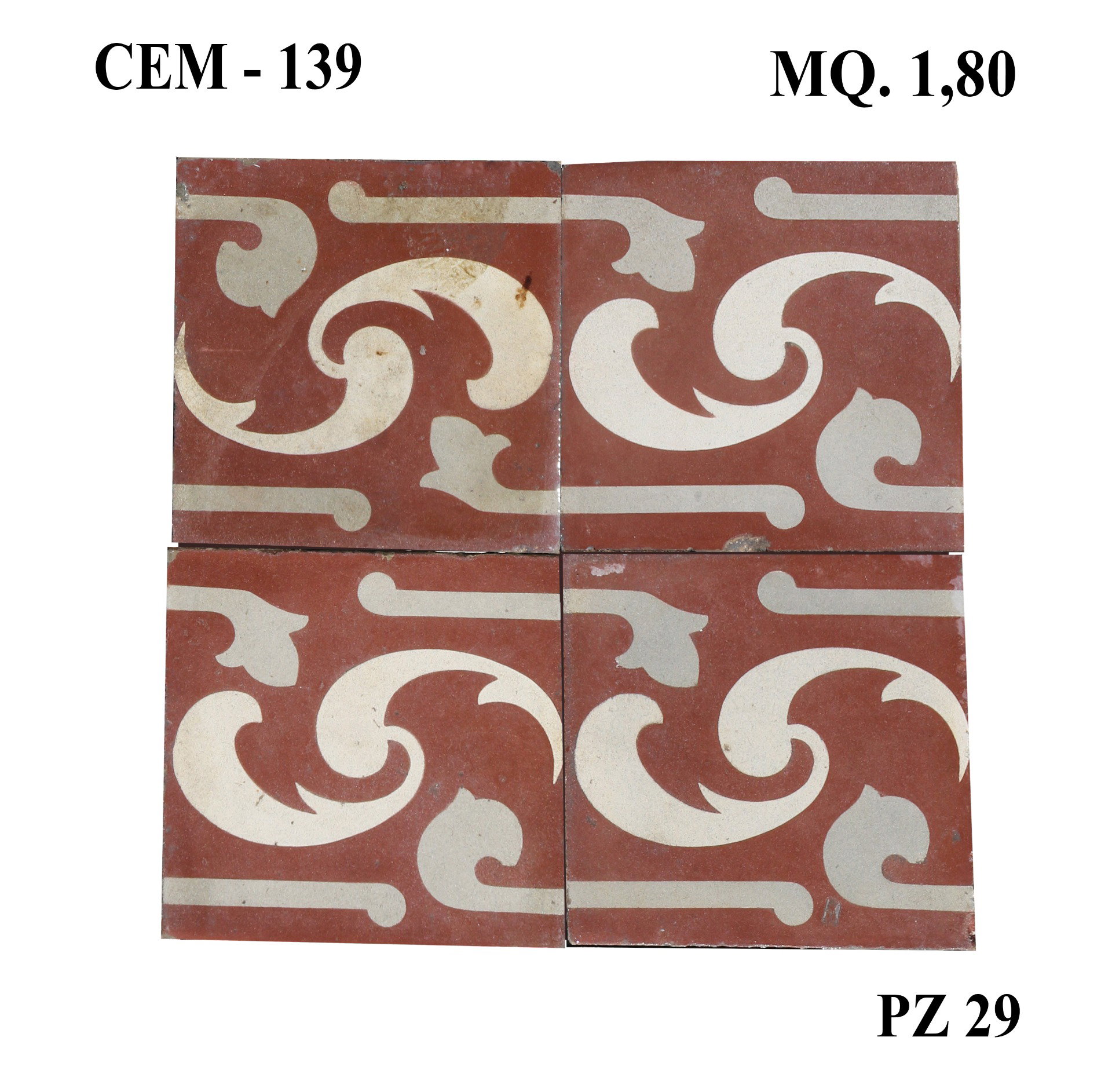 Antique cement tile flooring, 25x25 cm. Early 1900s.